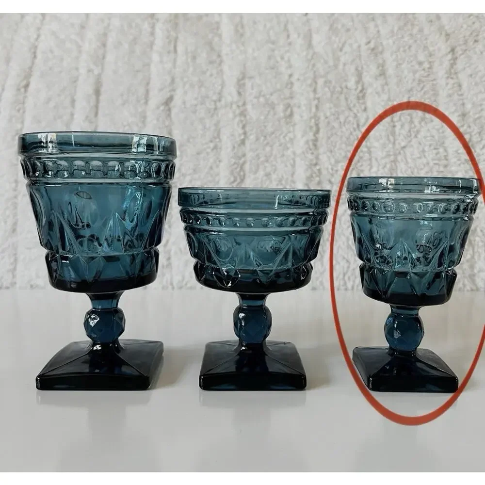 Indiana Glass Colony Park Lane Teal Blue Goblet Glass 4 1/2” Tall Vintage Set 4